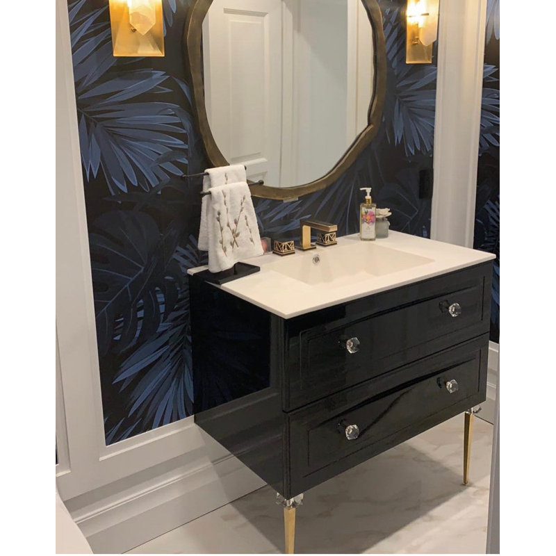 Alma 42.25" Wall Mounted Single Bathroom Vanity with Top, Nero Black
