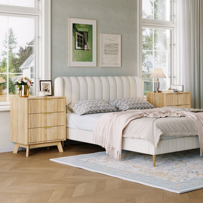 Ensemble de table de chevet cannelée 2, 3 tiroirs, armoire de rangement en bois avec dégagement facile à nettoyer