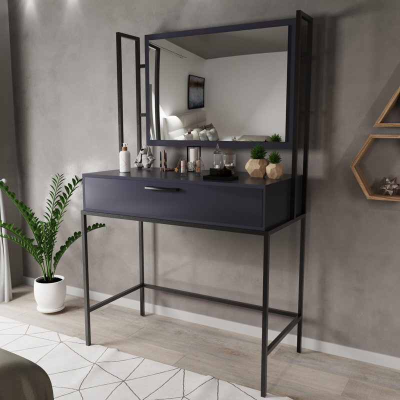 Aliona Dressing Table with Mirror, Anthracite/Black