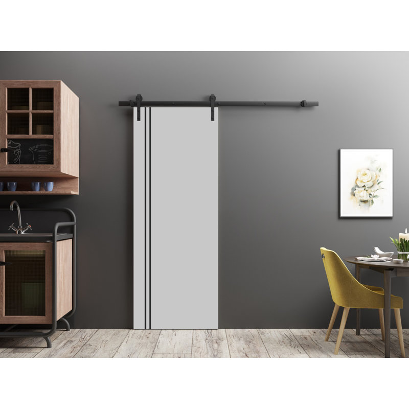 Porte de grange en bois massif massif, Gris mat, 32 po x 96 po