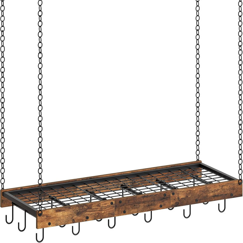 industrial style ceiling/wall mounted pot rack with hooks for kitchen storage, space saving, practical and beautiful.