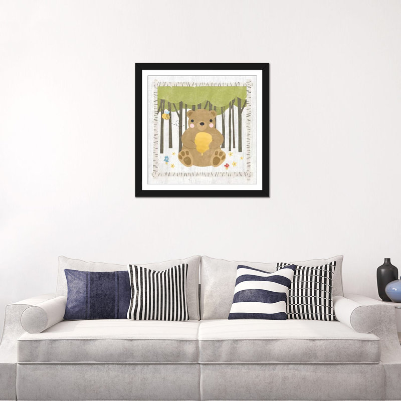 « bear », peinture sur toile tendue hideaway series, Blanc, Papier beaux-arts encadré noir, H 16 po x l 16 po x P 1 po