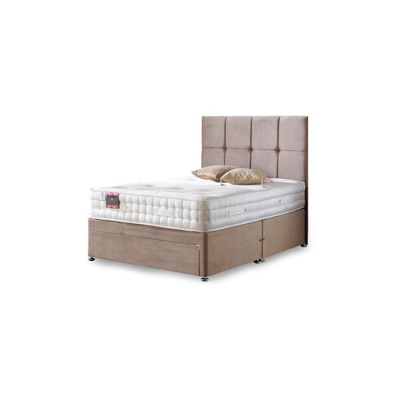 Arlette Upholstered Divan Bed with Mattress, Single (3'), Mink Plush Velvet, 2 Drawers