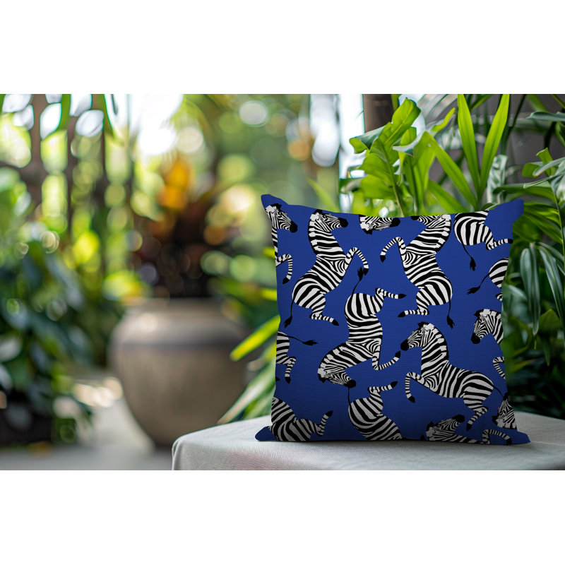 Oreiller carré réversible intérieur / extérieur Kiji Zebra, Carré 15 po, Marine