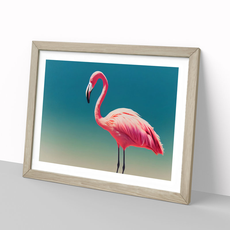 Soulful Flamingo - Framed Print, 25cm H x 34cm W x 2cm D, Oak
