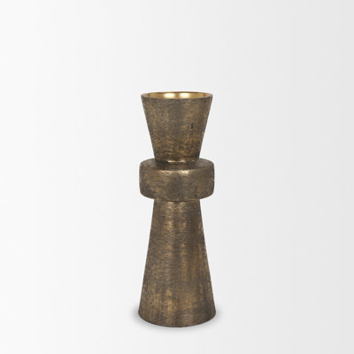 Odilia Small Textured Antiqued Gold Metal Geometric Pillar Candle Holder