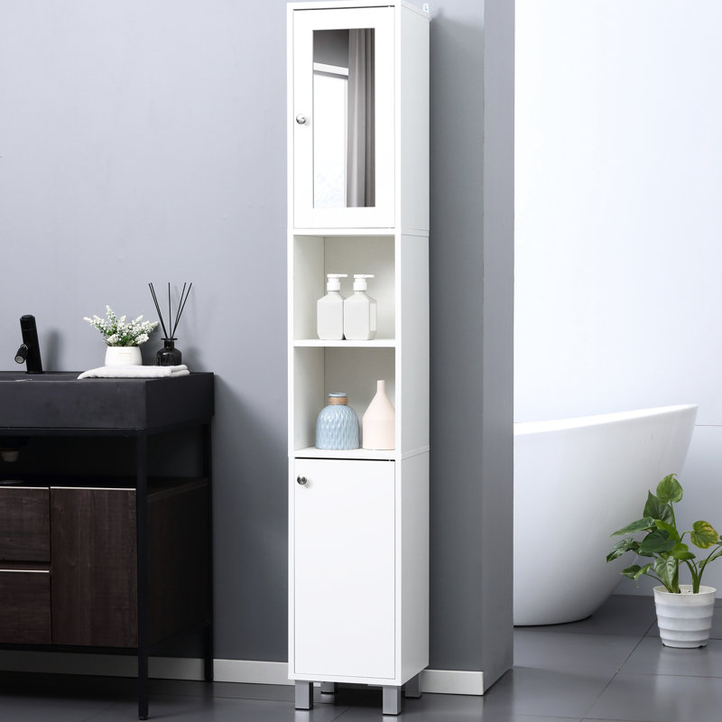 Grande armoire de salle de bain blanche avec miroir et tablettes réglables - Rangement pour espace de vie