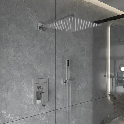Luxurious Single Handle 2-Spray 10 In. Wall Mount Square Shower Head With Hand Shower Faucet