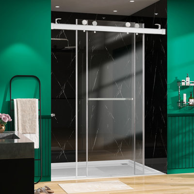 56-60" W X 79" H Double Sliding Frameless Shower Door In Brushed Nickel With 3/8" Tempered Clear Glass