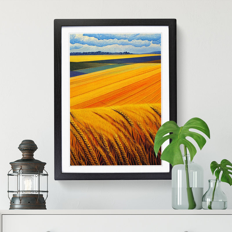 Watercolour Wheat Field Vol.2 - Single Picture Frame Print, 64cm H x 46cm W x 2cm D, Black