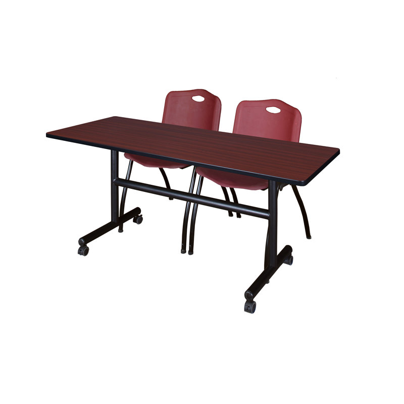 Table de nidification Nickls, 2 chaises empilables, H 29 po x l 60 po x P 24 po, Acajou / bourgogne