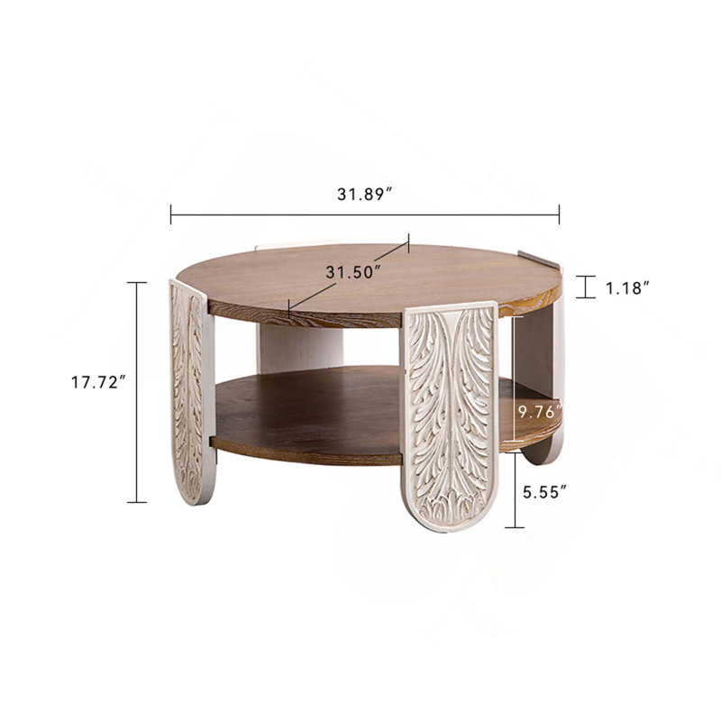 Table basse en bois sculpté rétro, table de bout avec rangement double couche pour le salon