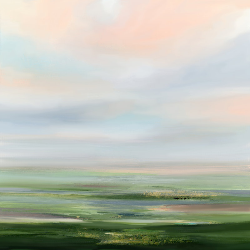 Soft Green Horizon by Nicole Walsh — Abstract Wall Art, 12 × 12, Framed Canvas, Black
