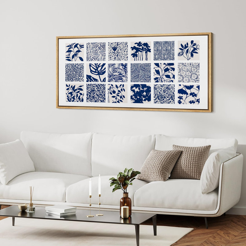 Abstract Botanical " Blue Botanical Elegant Floral Rustic Retro Art Decor Extra Large Artwork Pictures ", 30" H x 60" W
