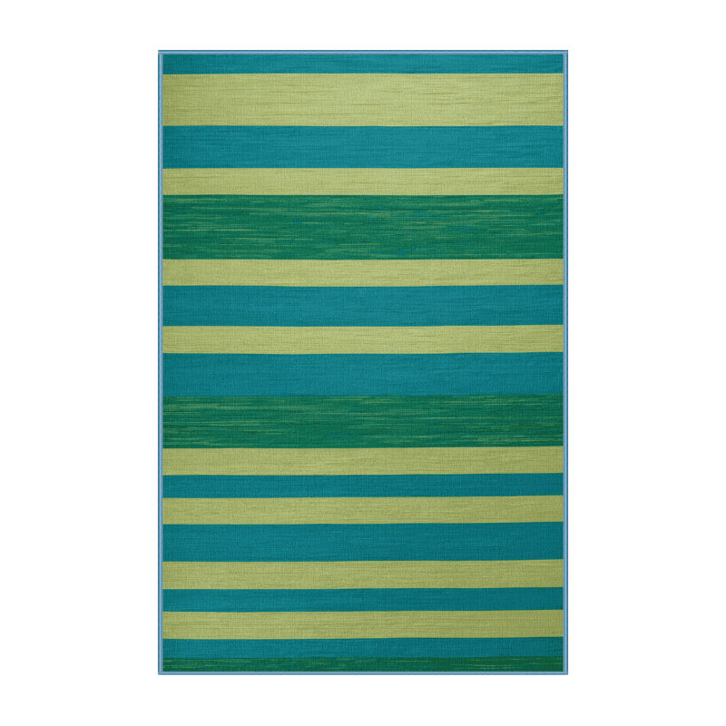 Tapis bleu à rayures horizontales lavable à la machine, Rectangle 5 pi x 7 pi