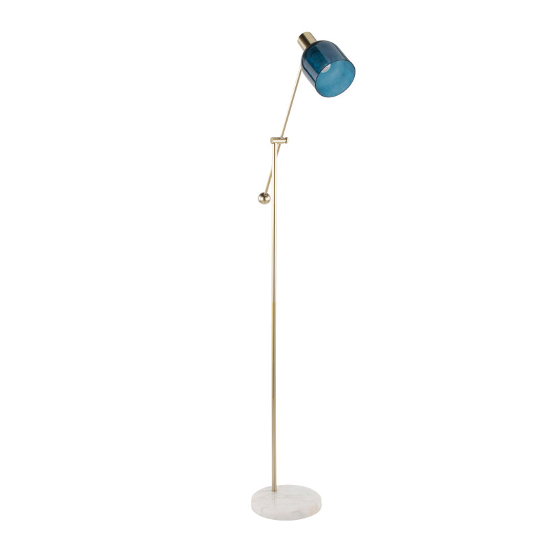 Lampe sur pied contemporaine Marcel en marbre blanc, métal doré et verre bleu