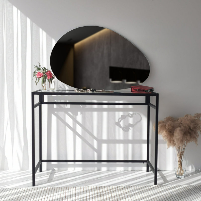 Élégant miroir mural abstrait de 29,9 po x 19,7 po x 0,9 po | Fabrication 100% bois aggloméré, finition blanche | Conception murale facile, parfaite pour les décorations modernes, le salon et le vestibule