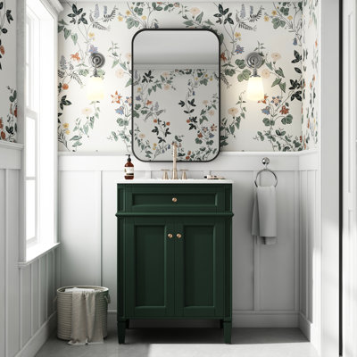 Meuble-lavabo de salle de bain 24 avec 2 portes, tiroir escamotable, design élégant, rangement réfléchi, support en bois massif, lavabo en céramique pour portes et solutions de rangement de style français à usage quotidien, rails coulissants lisses,