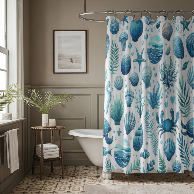 Daniele Sea Flow - 1 Piece Standard Shower Curtain, 74"H x 71"W