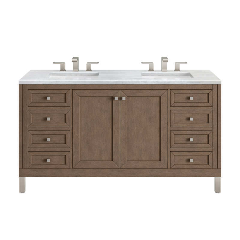 Chicago 60'' W Double Vanity, Charcoal Soapstone, 8" Widespread, Walnut Whisper