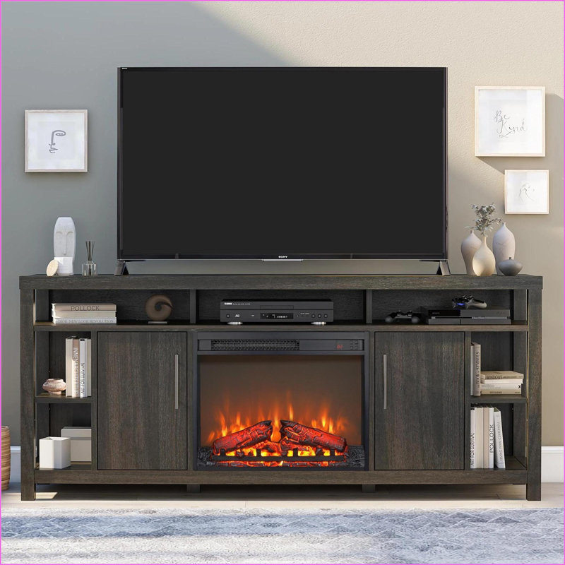 Foyer électrique encastrable, chauffage traditionnel ultra mince de 23 pouces avec flamme réaliste, télécommande | Verre trempé + tôle + plastique | Noir antique