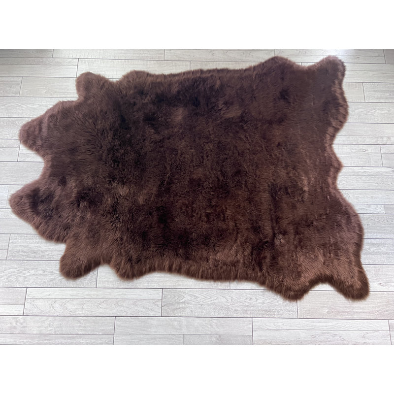 Faux Bison Skin Fur Shag Area Rug in Brown, Animal Shape 8' X 9'