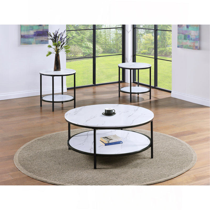 Table basse moderne en faux marbre 1Pc avec étagère de rangement