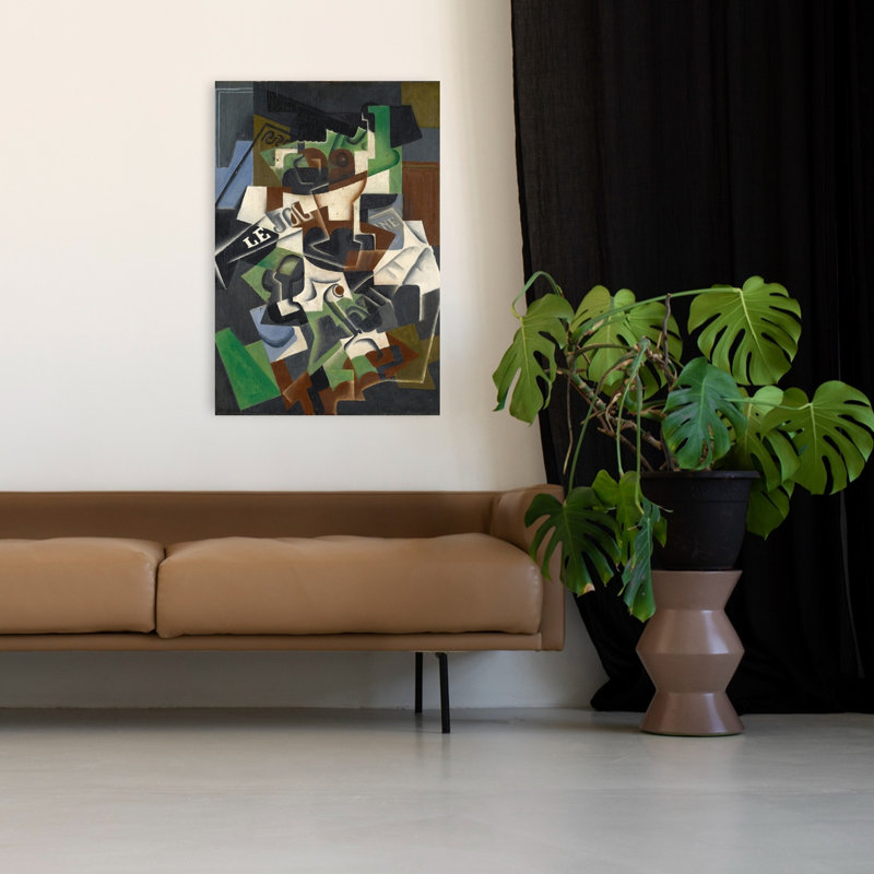 Coupe de fruits, pipe et journal, estampe d'art mural contemporain abstrait de 1917, 48" H x 32" W