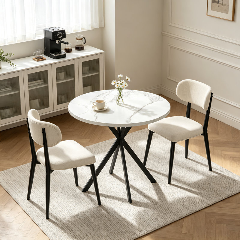 Petite table de salle à manger 31,5 pouces Mid Century Modern, Faux marbre
