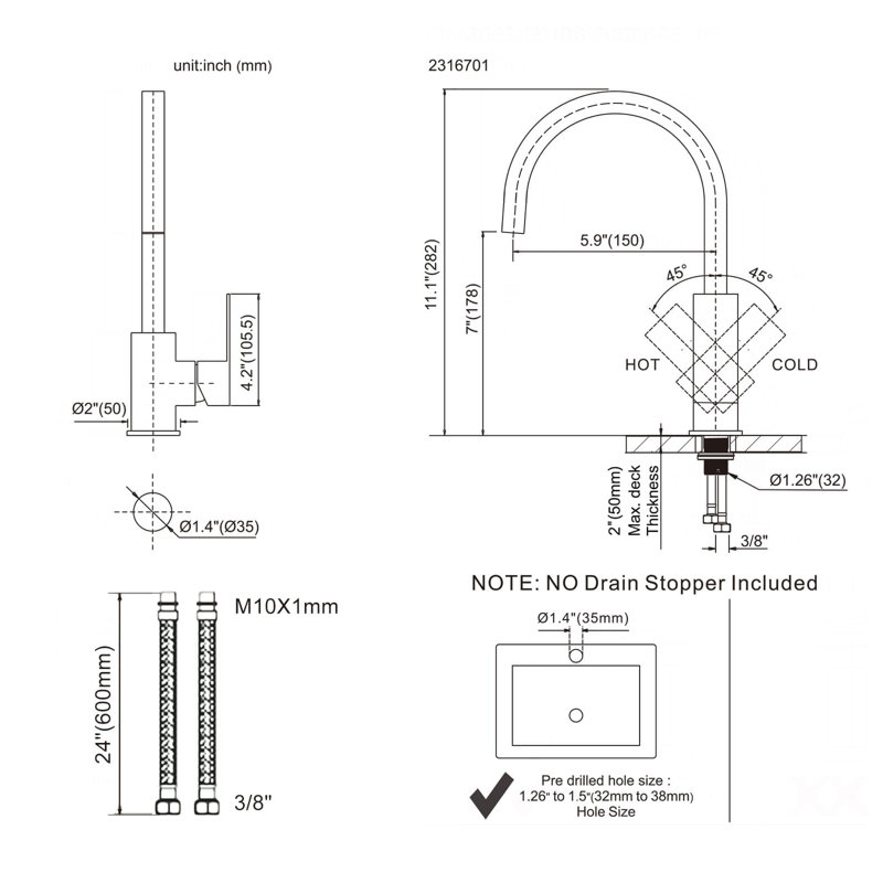 Robinet de bar de cuisine en acier inoxydable, robinet d'évier à un trou, robinet de cuisine à poignée simple, Nickel brossé