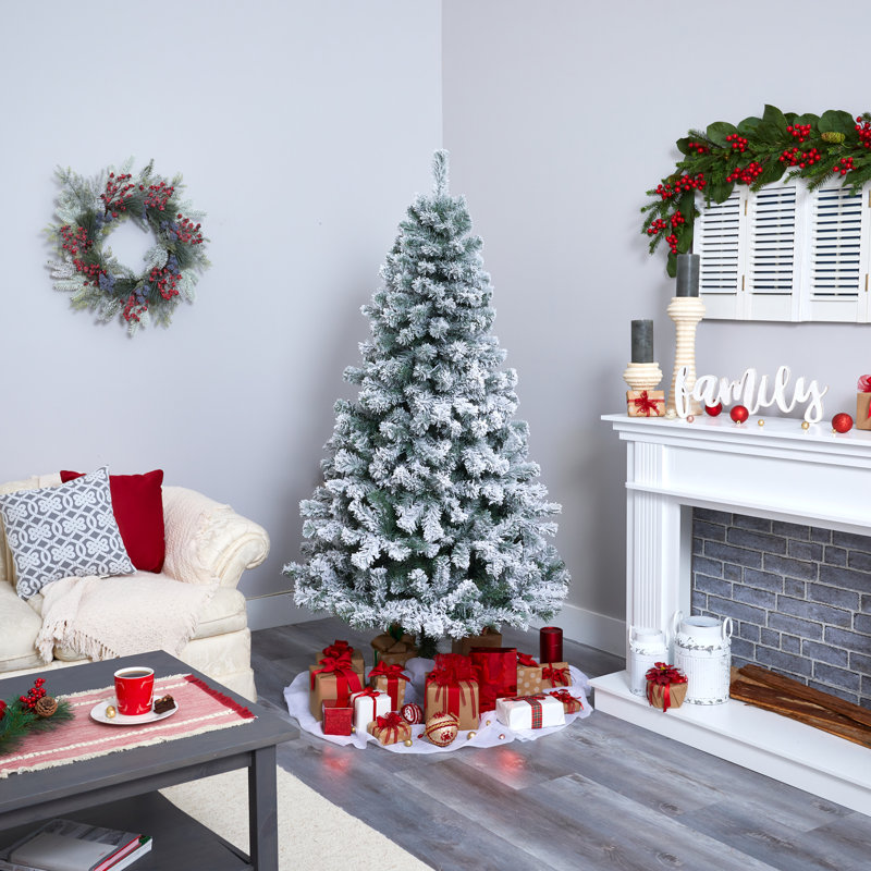 Sapin de Noël floqué avec lumières DEL, H 6 pi
