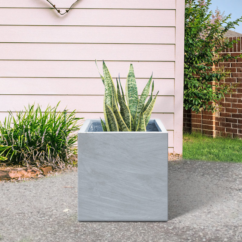 Pot à fleurs carré en béton 16 po avec trous de drainage pour l'intérieur et l'extérieur, H 16 po x l 16 po x P 16 po, Ciment