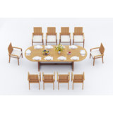 9 Pcs Grade-A Teak Wood Dining Set: 118" Double Extension Mas Oval Trestle Leg Table And 8 Goa Stackng Arm Chairs #11GO2708
