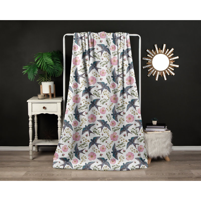 Jeté , L 68 po x L 80 po, Floral, Blanc / gris / bleu / rose / vert