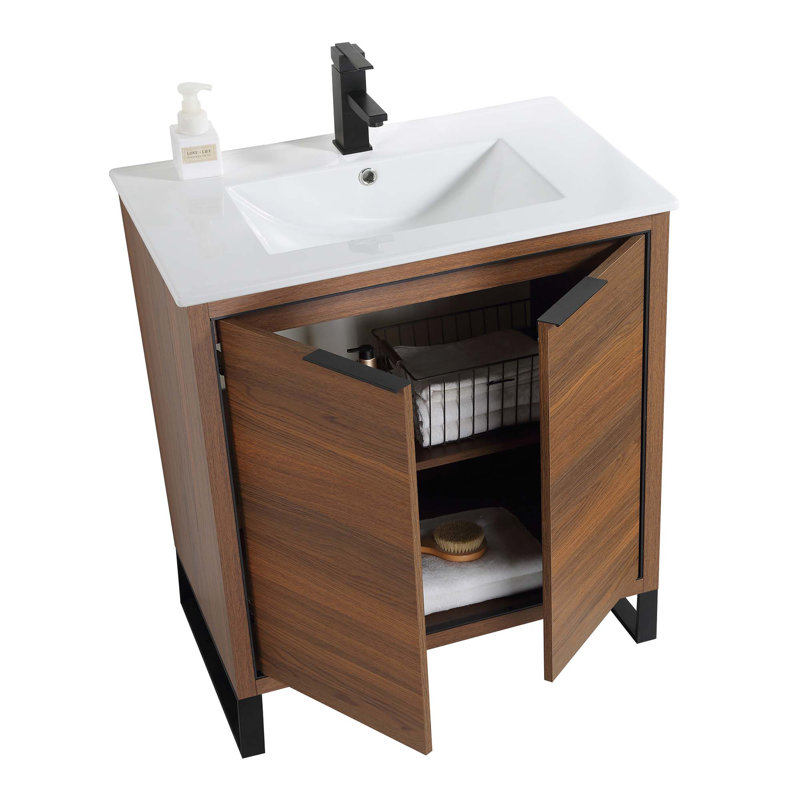 30'' Single Bathroom Vanity Set, Matte Black, Walnut