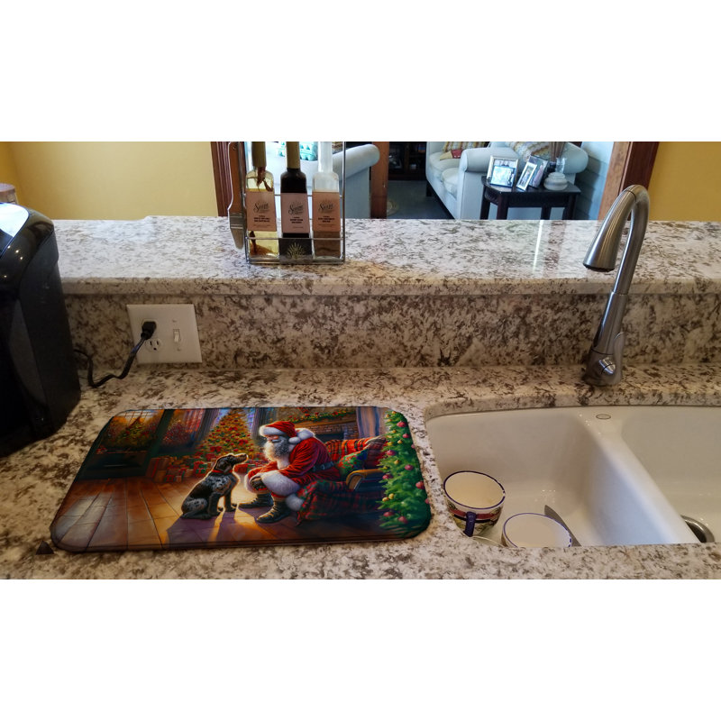German Wirehaired Pointer and Santa Claus Dish Drying Mat