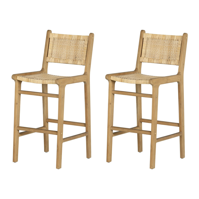 Balka Rattan Bar Stool, Set Of 2, Natural Wood