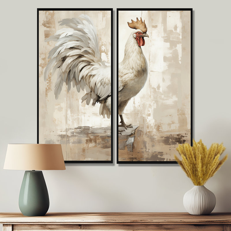 Rustic Rooster Wooden Peck II - Red, reproduction d'art moderne sur toile, H 40 po x l 40 po, Noir