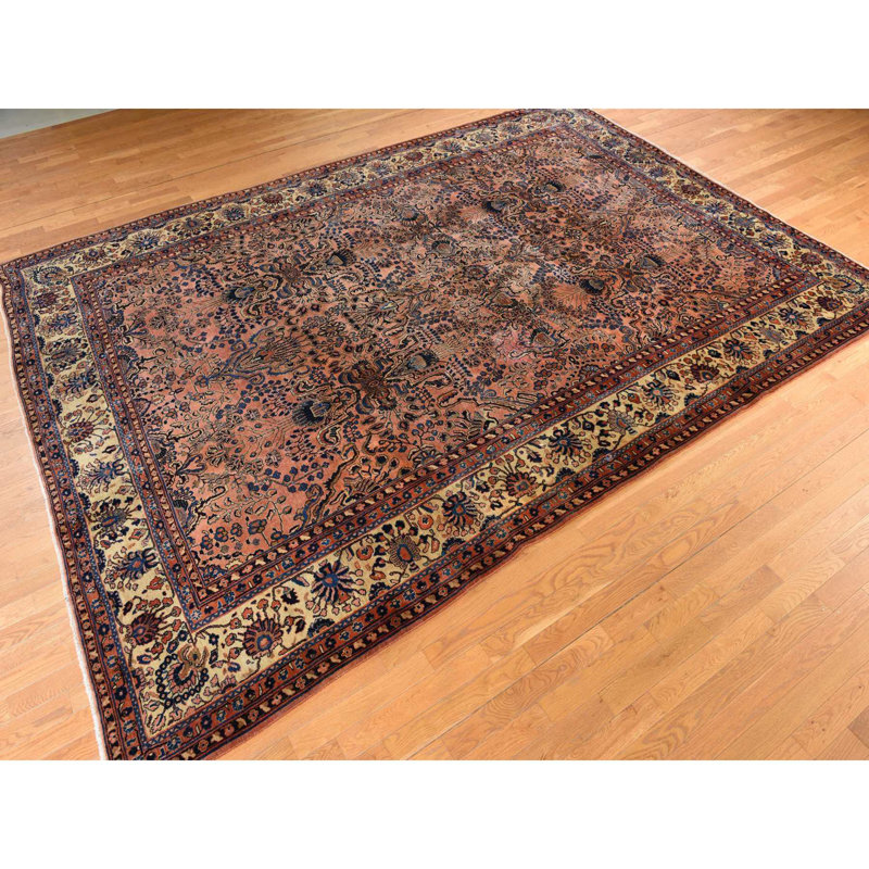 Tapis oriental noué à la main de couleur saumon corail 9 pi 10 po x 13 pi 7 po Mohajeren Sarouk de Dewsbury