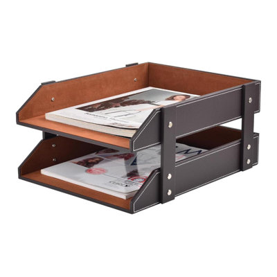 Leather Desk Organizer,2-Tier Stackable Letter Tray Holder,Office Supplies Desktop Storage Box For Document,Stationery,Magazines,Newspapers,Letters And Other Home Office Paper Sundries,Coffee