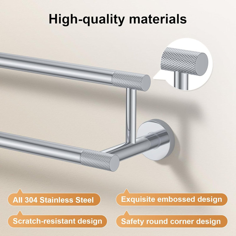 Porte-serviettes double 23,6 pouces - Porte-serviettes en acier inoxydable robuste chrome, rangement mural pour salle de bain