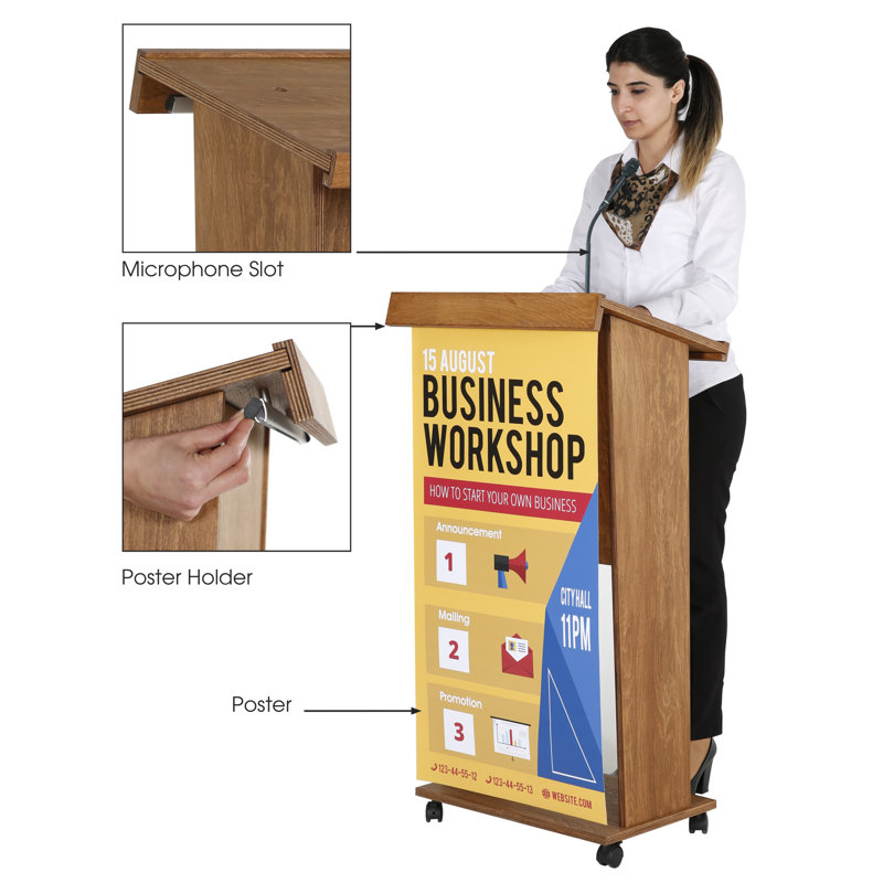 Dark Wood 45" Floor-Standing Podium with Wheels