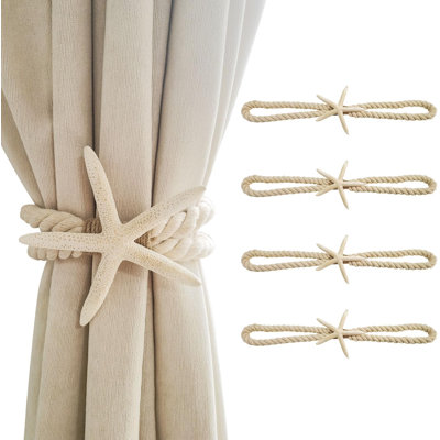 4 Pcs Natural Starfish Curtain Tiebacks, Handmade Woven Rope Curtain