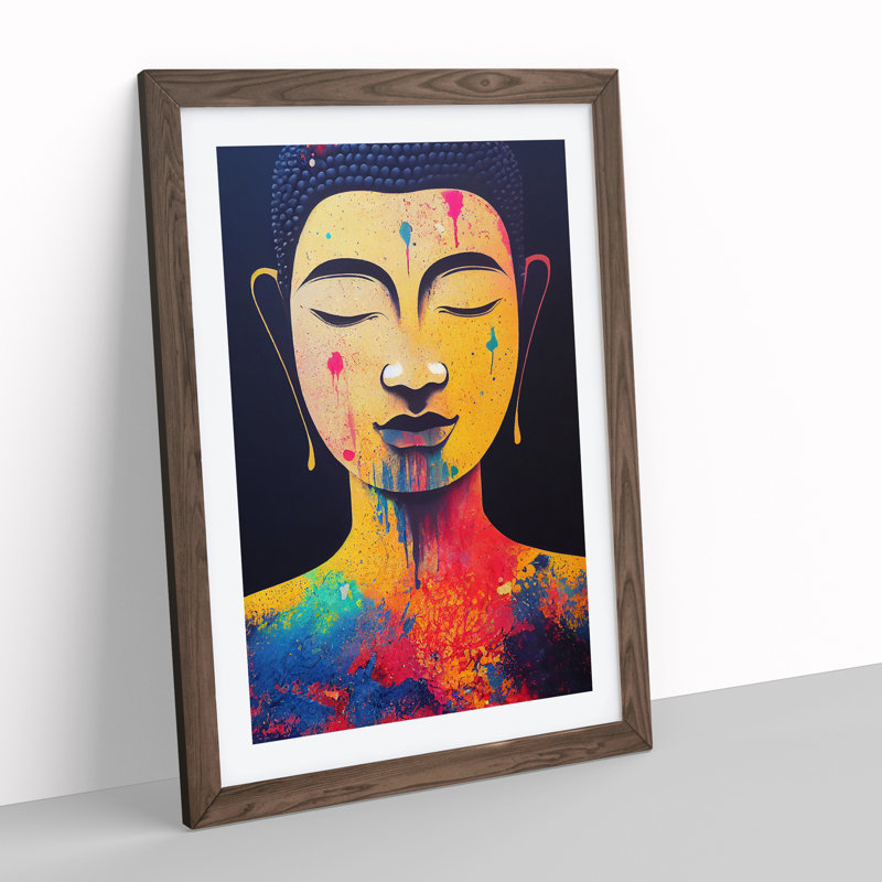 XV1022-3143X Paint Drip Buddha No.1 - Single Picture Frame Print, Walnut, 34cm H x 25cm W x 2cm D
