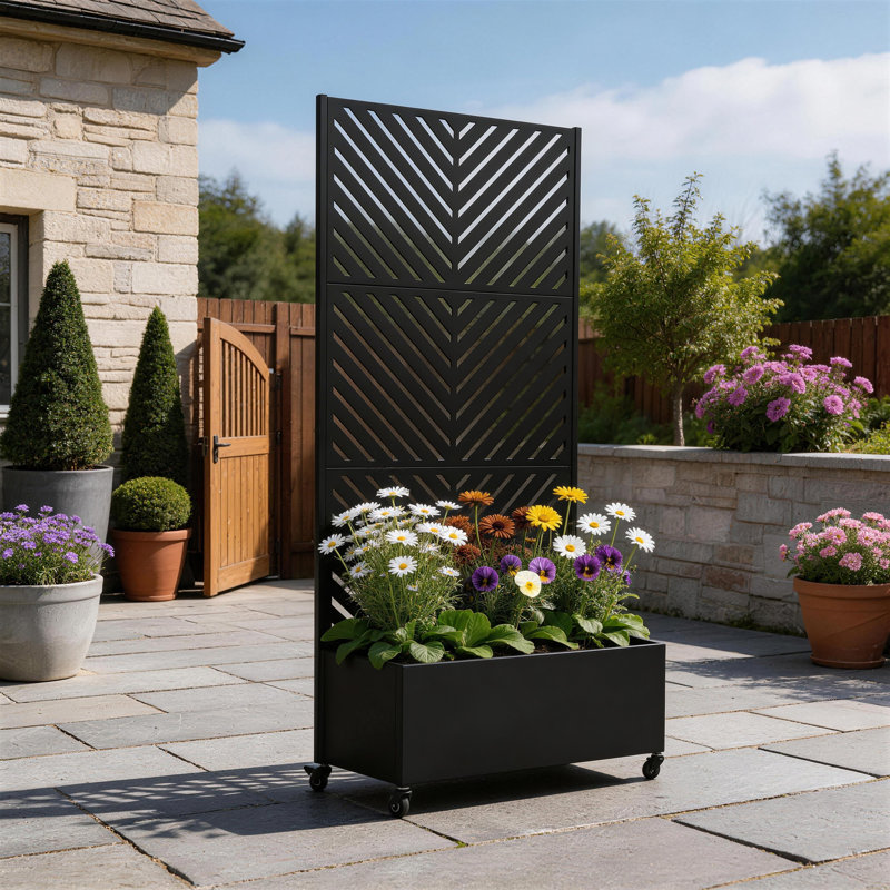 Metal Planter Box with Trellis and Wheels, 70.8" H x 35.5" W x 15.7" D