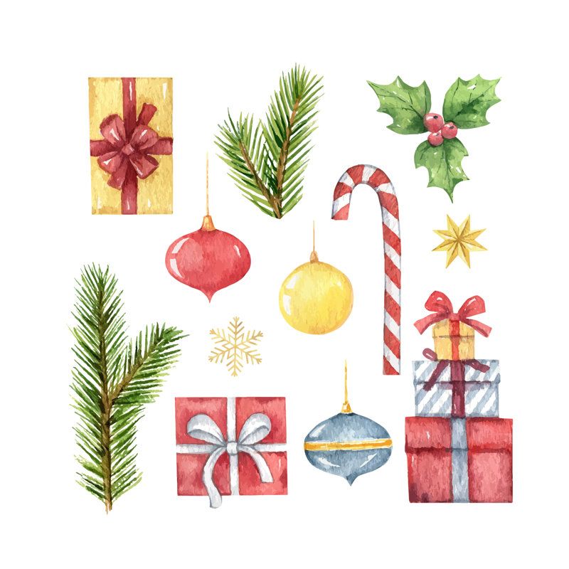 Vector Christmas Set by ElenaMedvedeva - Wrapped Canvas Print, 91cm H x 91cm W