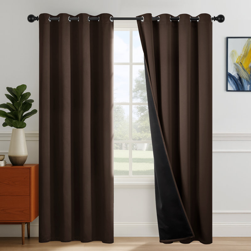 Ensemble de 2 rideaux occultants et isolants avec œillets pour chambre à coucher et salon, Chocolat, L 52 po x L 84 po