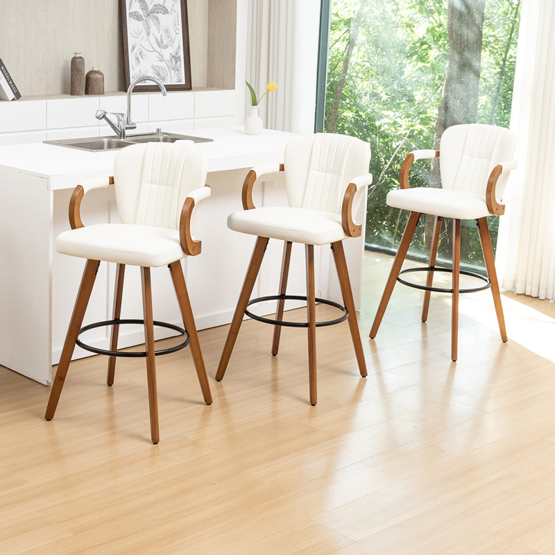 Swivel Upholstered Counter Stool, White, Bar Stool (74cm Seat Height), 3