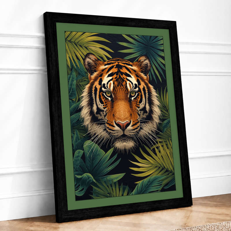 Tiger in the Jungle Tropical - Framed Print, Black, A4 - 29.7 x 21.0 cm