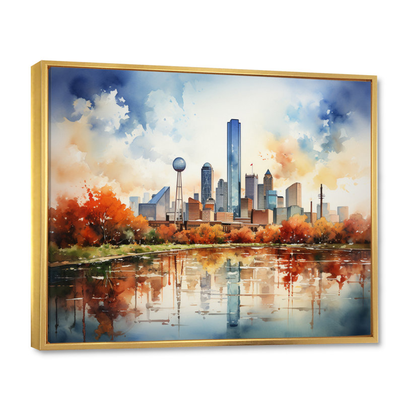 " Dallas Perspectives IV ", 34" H x 44" W x 1.5" D, Gold Floater Framed